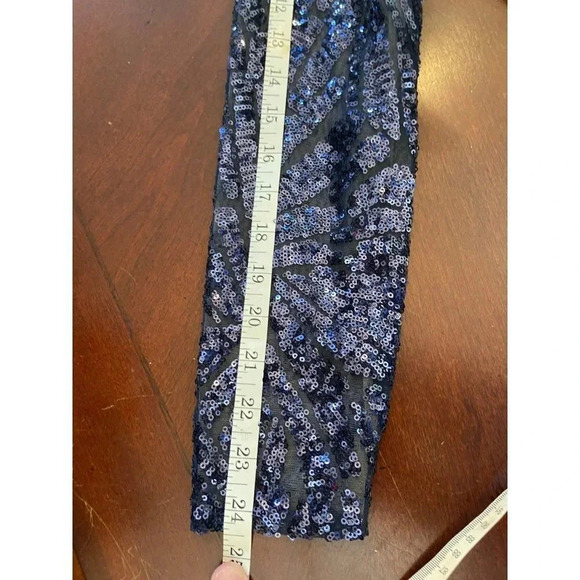 Marina Navy Blue Long Sleeve Sequin Sparkle Sheath Dress Size 8 - Picture 12 of 12